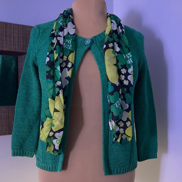 Saint Tropez West sz S green knit cardigan with top decorative button c… - Picture 13 of 13